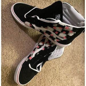 vans Sk8 high-zip checkered sherpa floral sneakers high top junior 7